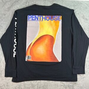 Penthouse Mens Black Long Sleeve Graphic T-Shirt June 1986 Cover Art 2X PHT-410